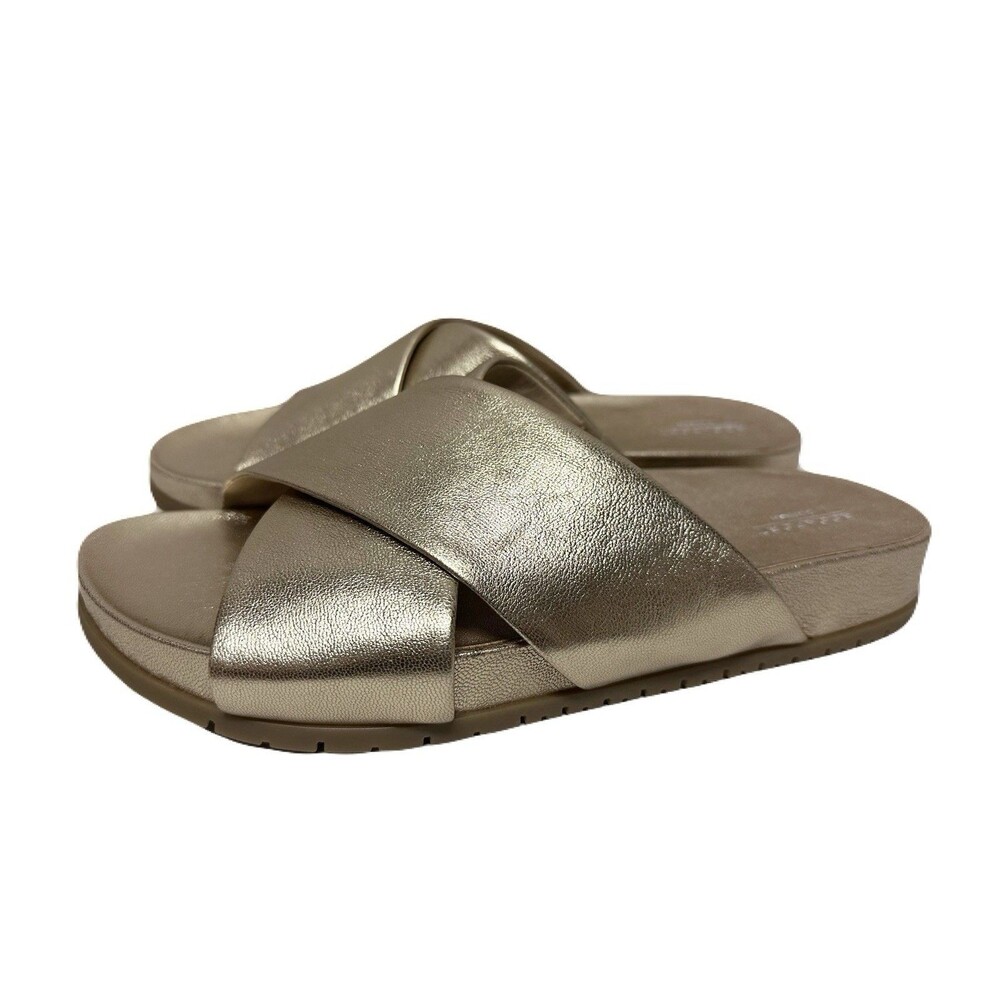 NEW Rockport Womens Size 10 Gold Leather Leia Crisscross Flat Footbed Sandals - Picture 4 of 9